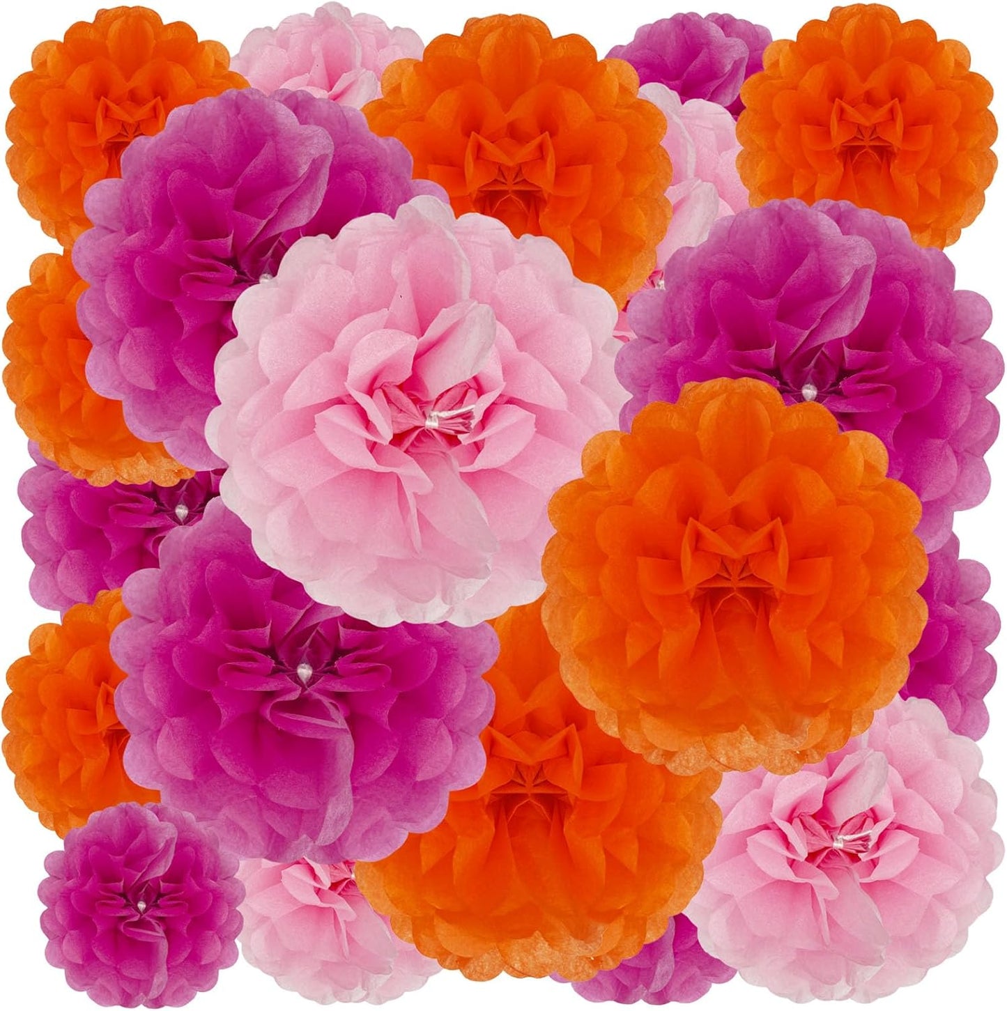 Tissue Paper Pom Poms, Pink,Orange,Fuchsia Tissue Paper Flowers, Hanging Flower Balls for Weddings Fiesta Parties Birthday Baby Showers Classroom Bridal Shower Decoration (18Piece Set-6/10/12/14Inch)
