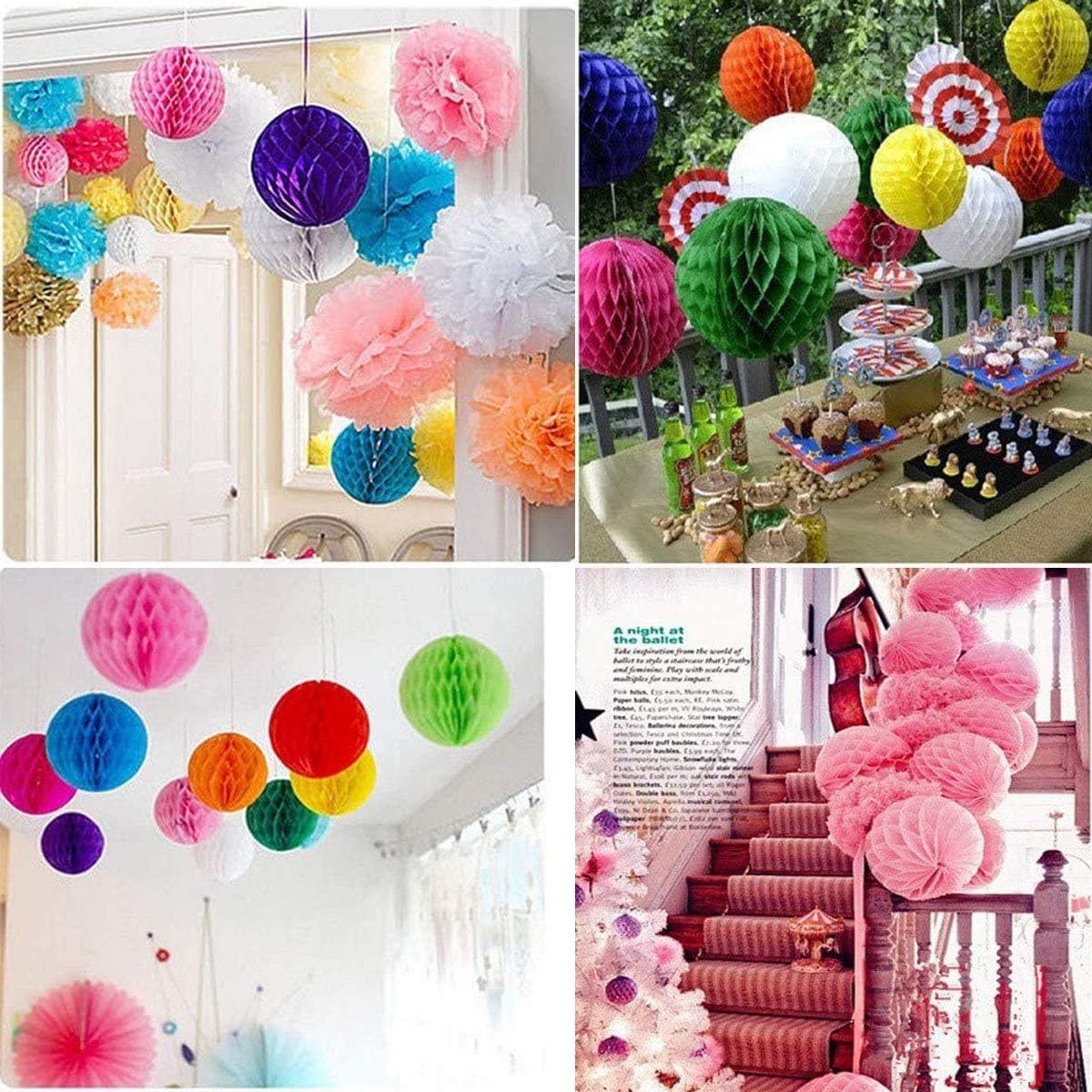 20pcs Honeycomb Flower Balls - Party Decor, Tissue Paper Pom Poms (6inch, Purple)