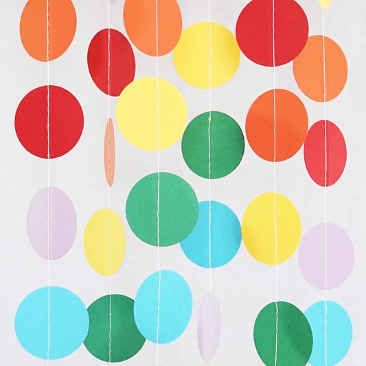 Circle Dots Paper Party Garland Streamer Backdrop (4-Pack, 10 Feet Per Garland, 40 Feet Total) - Circus Rainbow