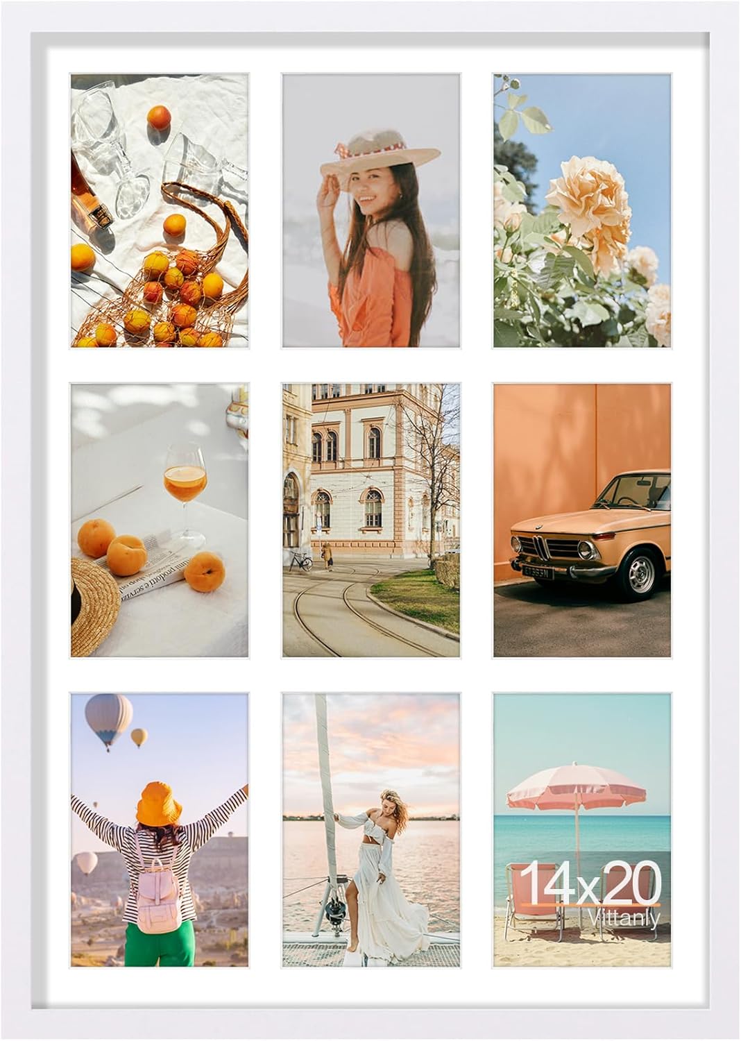 Vittanly 14x20 Collage Picture Frame, Displays 9Pcs 4x6 Pictures with Mat, Picture Frames Collage Wall Decor for Horizontal or Vertical Display, White, 1 Pack