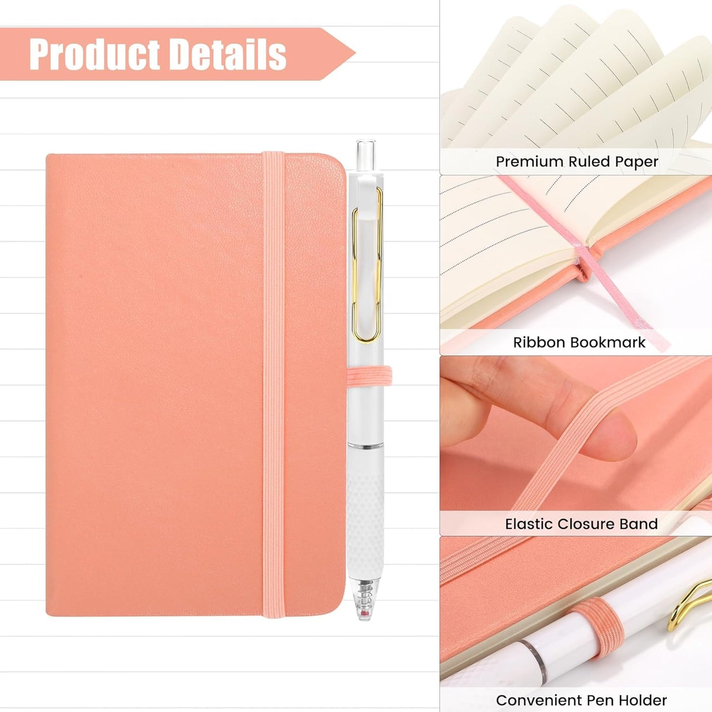 Aneco 50 Sets Pocket Notebook Journals with Pens, A6 Mini Hardcover PU Leather Lined Notebooks 3.5 x 5.5 Inch College Ruled Notepad With Pen Holder for Office School Supplies, Pastel Color