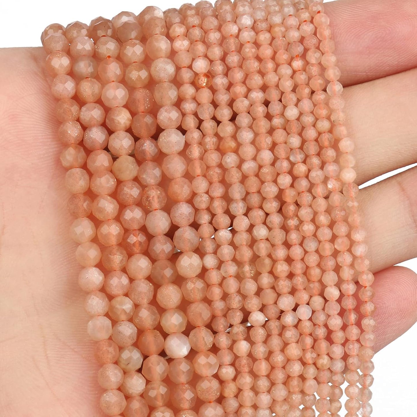 Song Xi 90pcs 4mm Natural Sunstone Gemstone Beads Faceted Round Loose Stone Beads for Jewelry Making