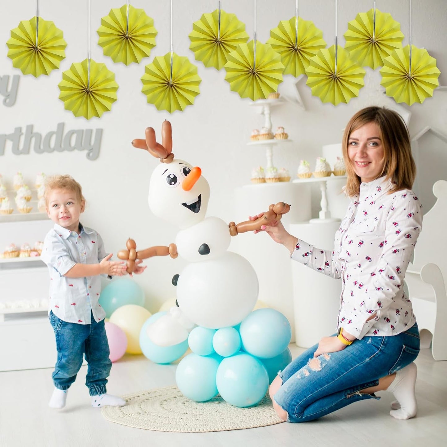 Yellow Party Decorations,Paper Decorations for Party,Lemon Decorations Party Paper Fans Bulk 8in,Anniversary Decorations for Part 30 Color DIY Set （Lemon Yellow）