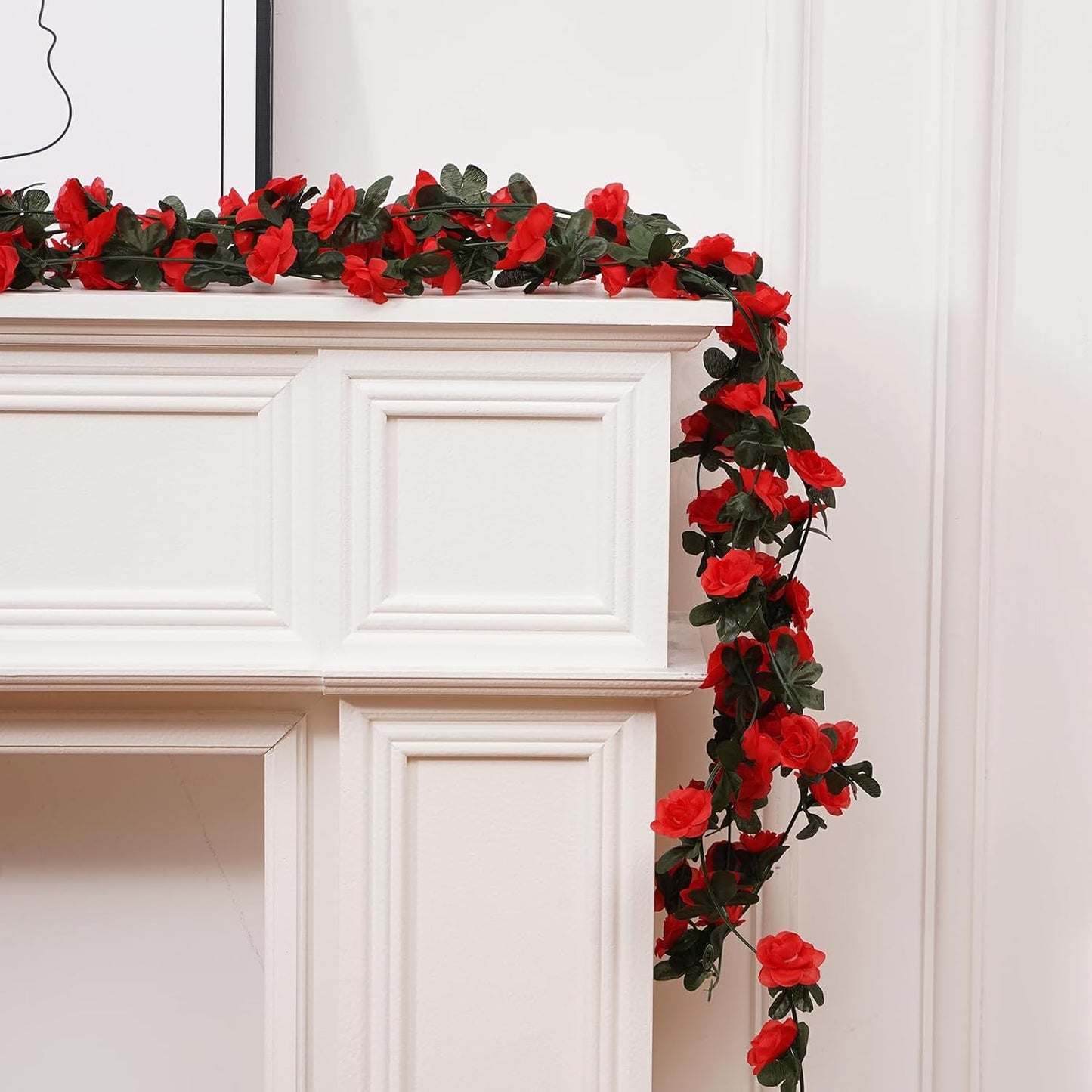 5 Pcs 41FT Flower Garland, Artificial Rose Garland Flowers Plants Fake Flower Hanging Rose Ivy, Birthday Party Valentine's Day Wedding Wall Arch Decor（Red）