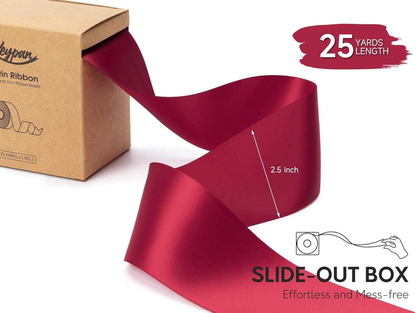 Burgundy Satin Ribbon 2.5 Inch Double-Faced Ribbons 25 Yards for Christmas Gift Wrapping Flower Bouquet Wedding Paper Bows Invitations Crafts