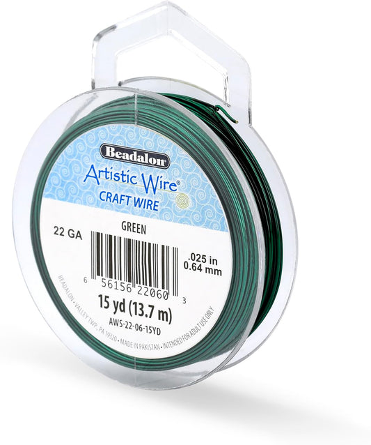Artistic Wire, 22 Gauge Tarnish Resistant Colored Copper Craft Wire, Green, 15 yd