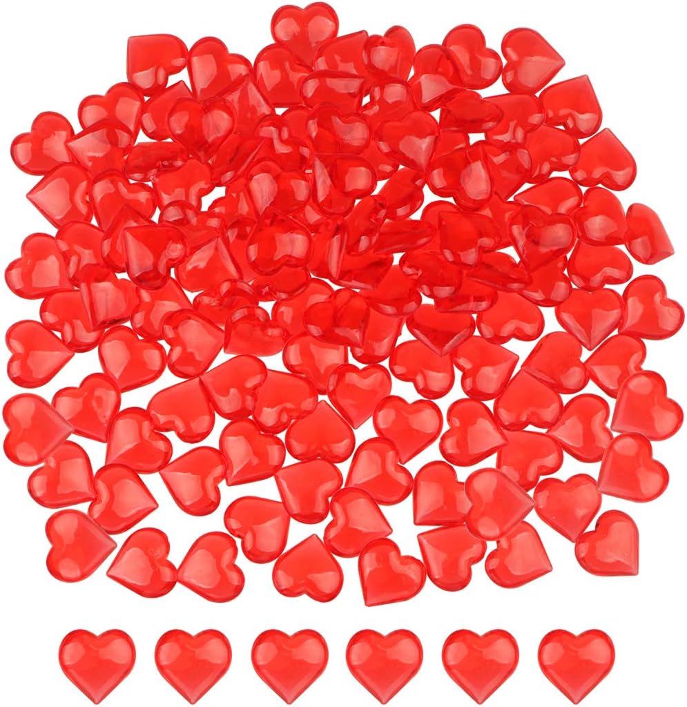 220 Pieces Red Acrylic Heart Flat Back Heart Gems for Valentine's Day Decorations, Vase Filler, Table Scatter Decoration, Wedding Decorations,Home Decorations(Bright Red, 1 LB)