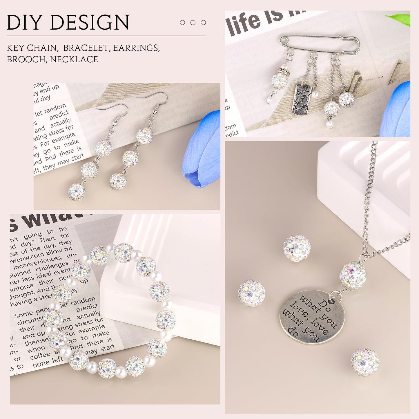 150 pcs 10mm Rhinestone Beads for Jewelry Making, Crystal AB Shiny Round Shamballa Disco Beads Bulk, Sparkle Crystal Clay Christmas for Bracelet Baseball Necklace Earring Crafting and DIY