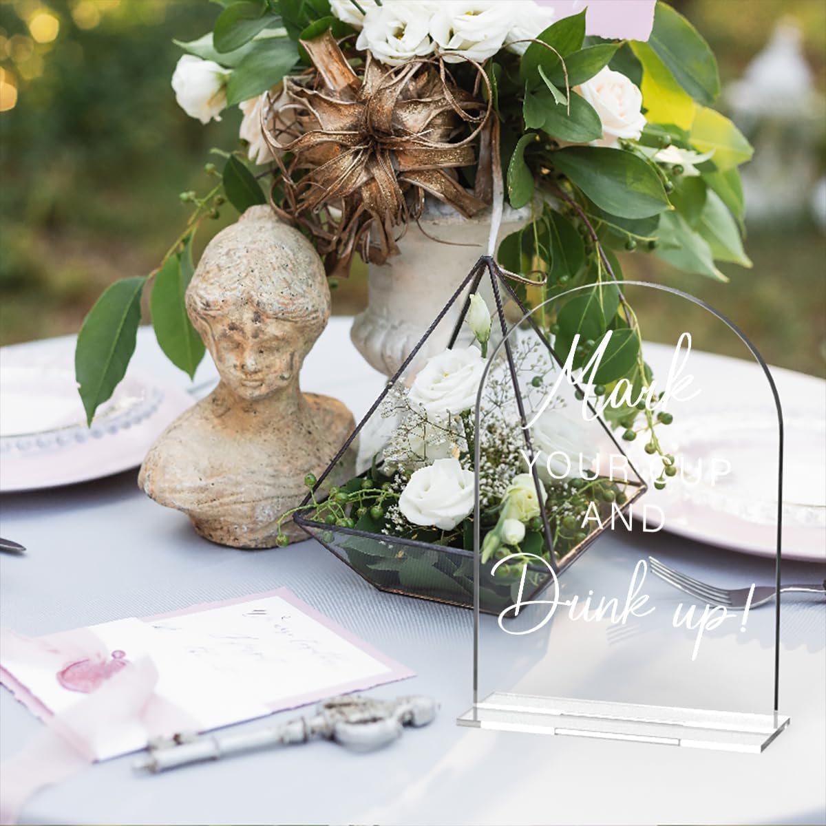 Acrylic Wedding Sign Wedding Signs for Ceremony Mark Your Cup and Drink Sign for Wedding, Modern Calligraphy Arch Acrylic Table Top Sign for Wedding Reception and Event Party Table