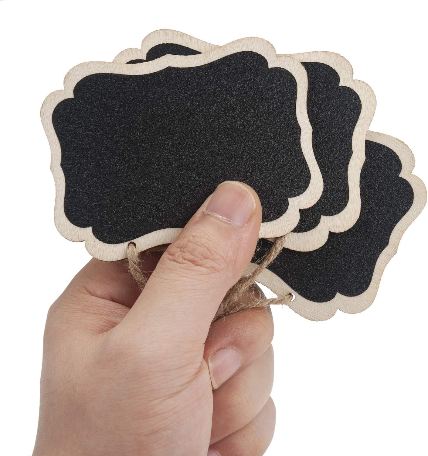 ONUPGO 20 Pack Chalkboard Tags with Liquid Chalk Marker, Double Sided Blackboard with Hanging String, Wooden Mini Erasable Chalkboard Signs, Hanging Chalkboard Labels, Price Tags, Message Tags
