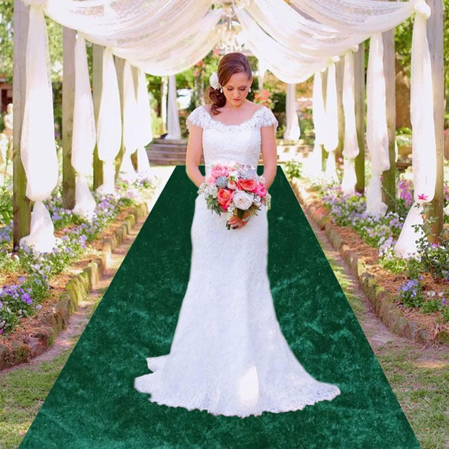 MODFUNS Wedding Aisle Runners Dark Green Aisle Runner 4FTx25FT Velvet Carpet Runner for Party Wedding Walkway Rug with Carpet Tapes Vintage Outdoor Beach Prom Reception Carpet