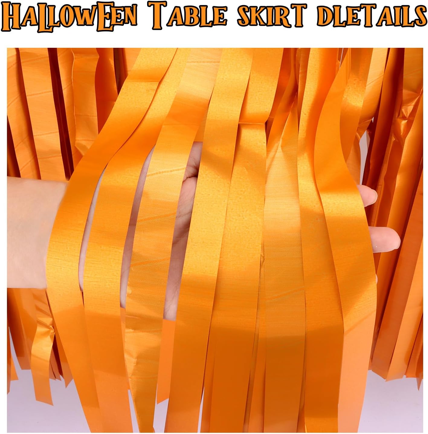 28x106 Inch Orange Sequin Tablecloth for Halloween Decorations, Metallic Tinsel Foil Fringe Table Skirt, Rectangle or Round Tables Decor, Table Cover, Skull Decorations for Halloween Party