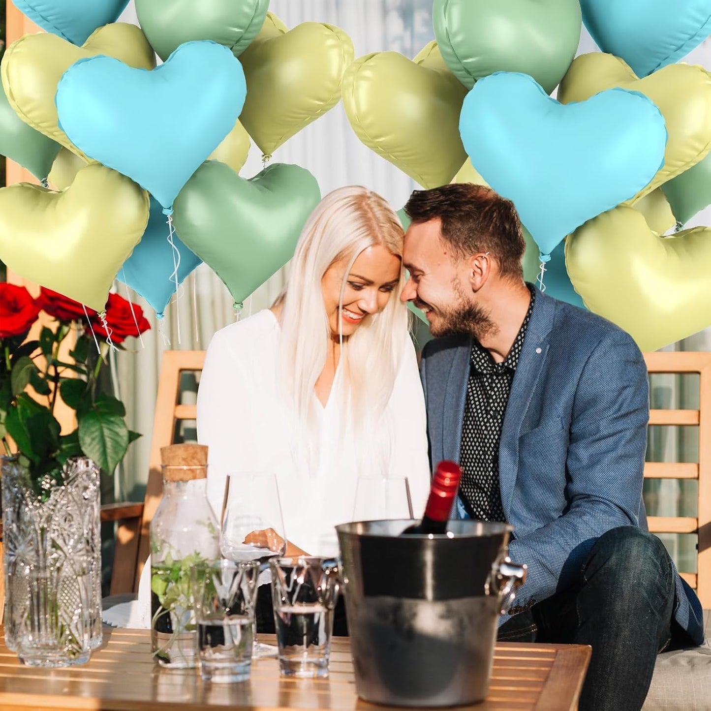 20 Inch Blue Yellow Green Heart Balloons, 10 Pcs Light Blue Yellow Sage Green Heart Shaped Foil Balloons, Helium Balloon for Valentine Bridal Shower Wedding Birthday Supplies