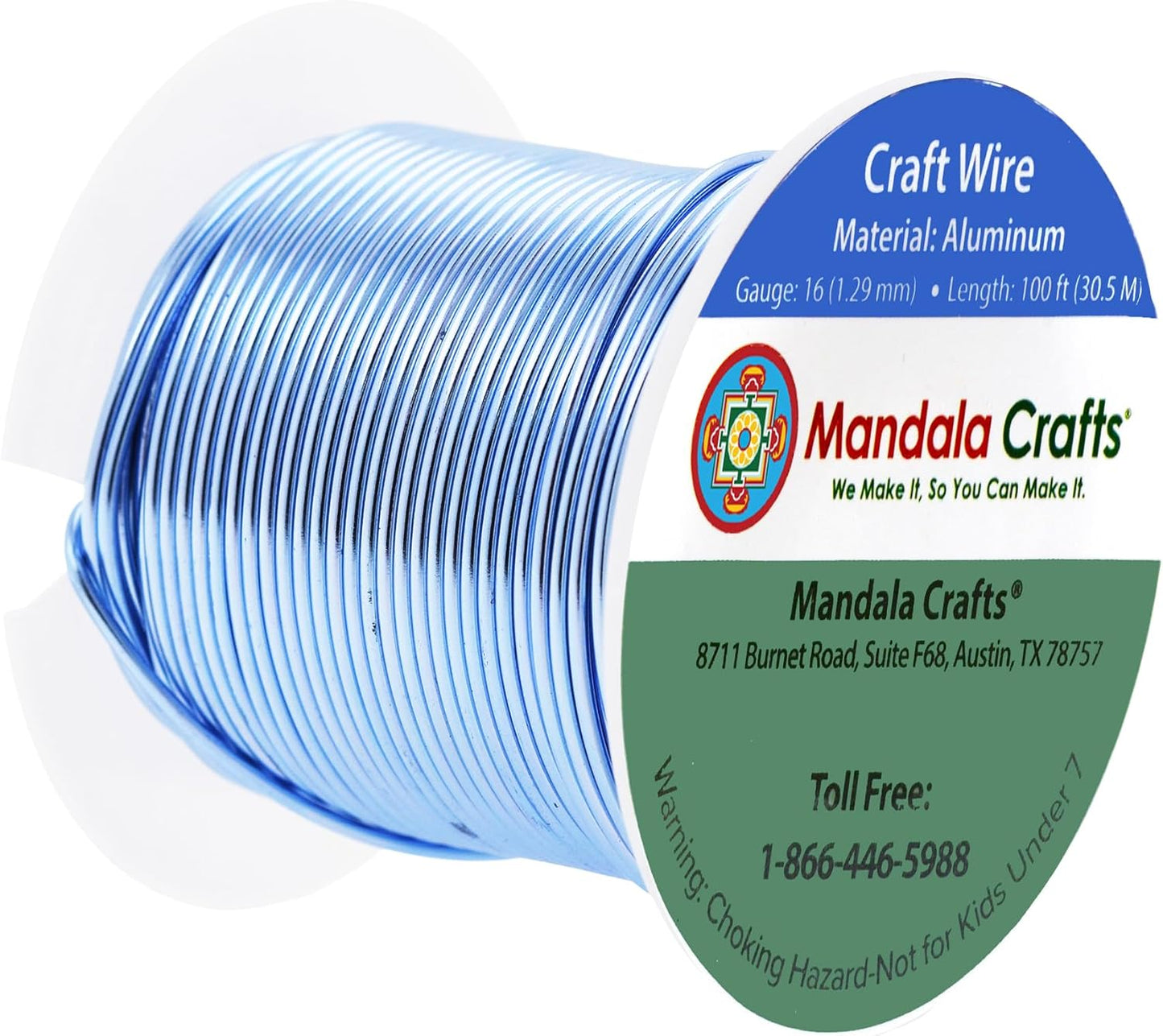 Mandala Crafts 16 Gauge Anodized Aluminum Craft Wire for Jewelry Making - 100 FT Colored Flexible Ice Blue Wire - Bendable for Bonsai Armature Crafting Sculpting