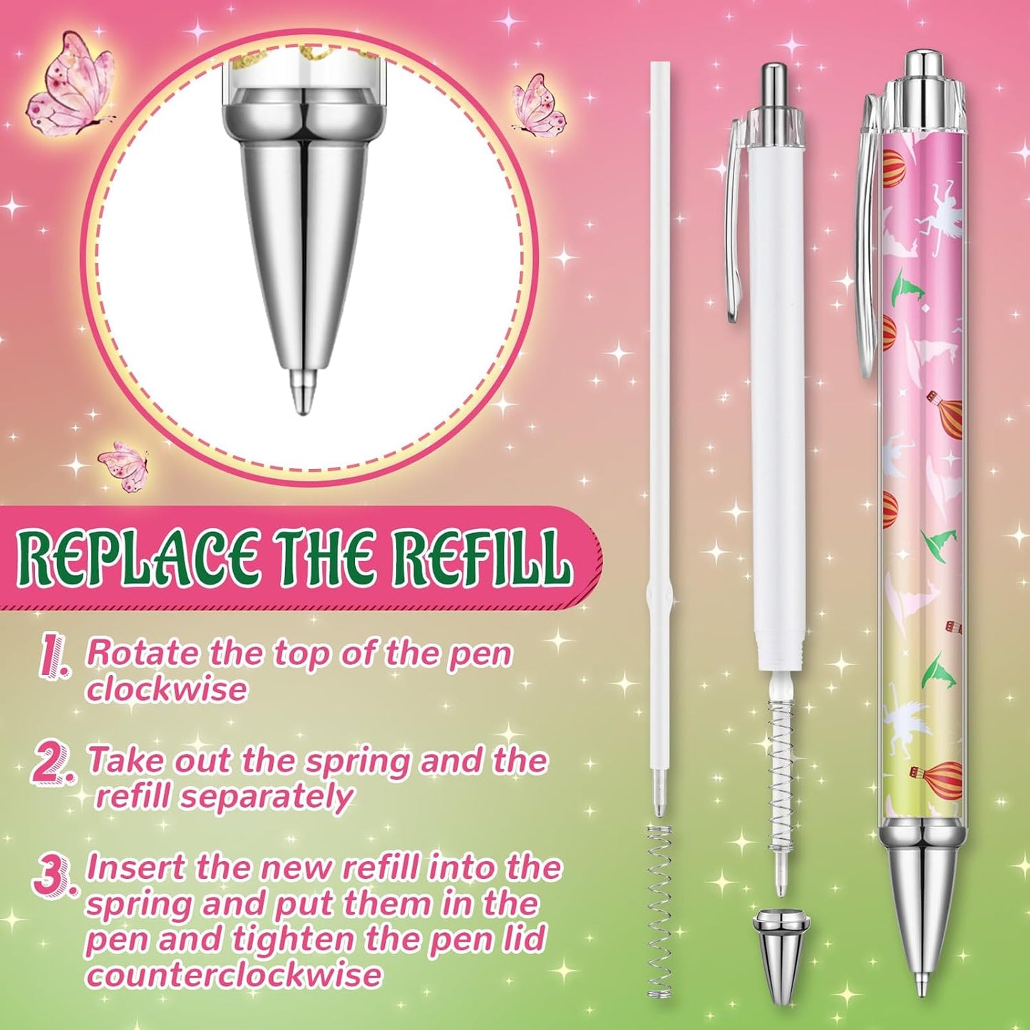 24 Pcs Witch Pens Bulk Novelty Witch Party Favors Funny Hot Air Balloon Gifts Halloween Ballpoint Pens Pickle Rainbow Party Gifts for Women Accessories Office Guests Giveaways Supply