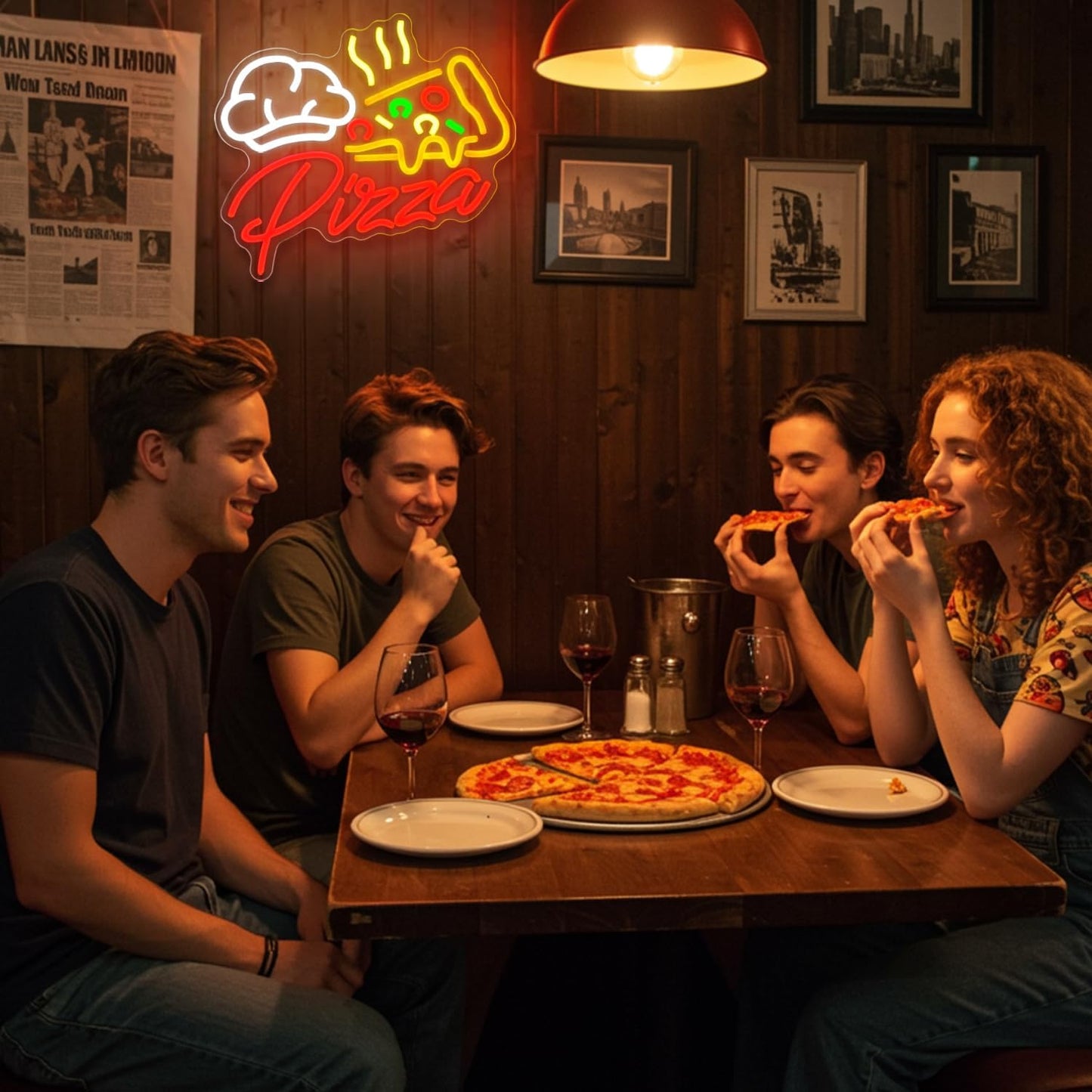 Pizza Neon Sign,Colorful Pizza Neon Signs for Wall Decor,Pizza Shaped Led Signs for Business Fast Food,Dimmable Pizza Neon Lights forKitchen,Light up Pizza Sign for Restaurant Pizza Shop