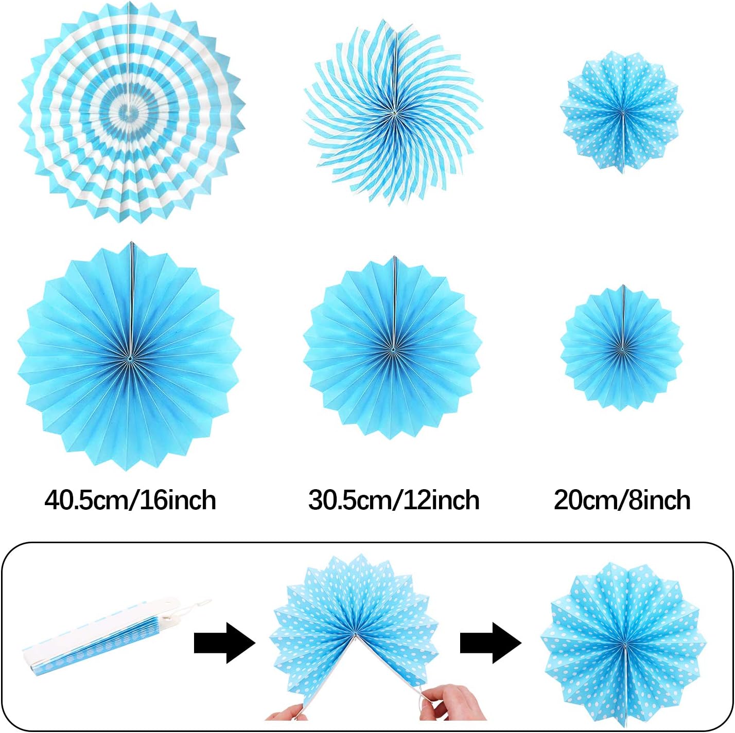 Navy-Light Blue Party Decorations, 23Pcs Hanging Paper Fans Party Decorations with Honeycomb Ball, Pom Poms Flowers for Boy Men Birthday Decoration, Bridal Shower,Baby Boy Showers,Wedding