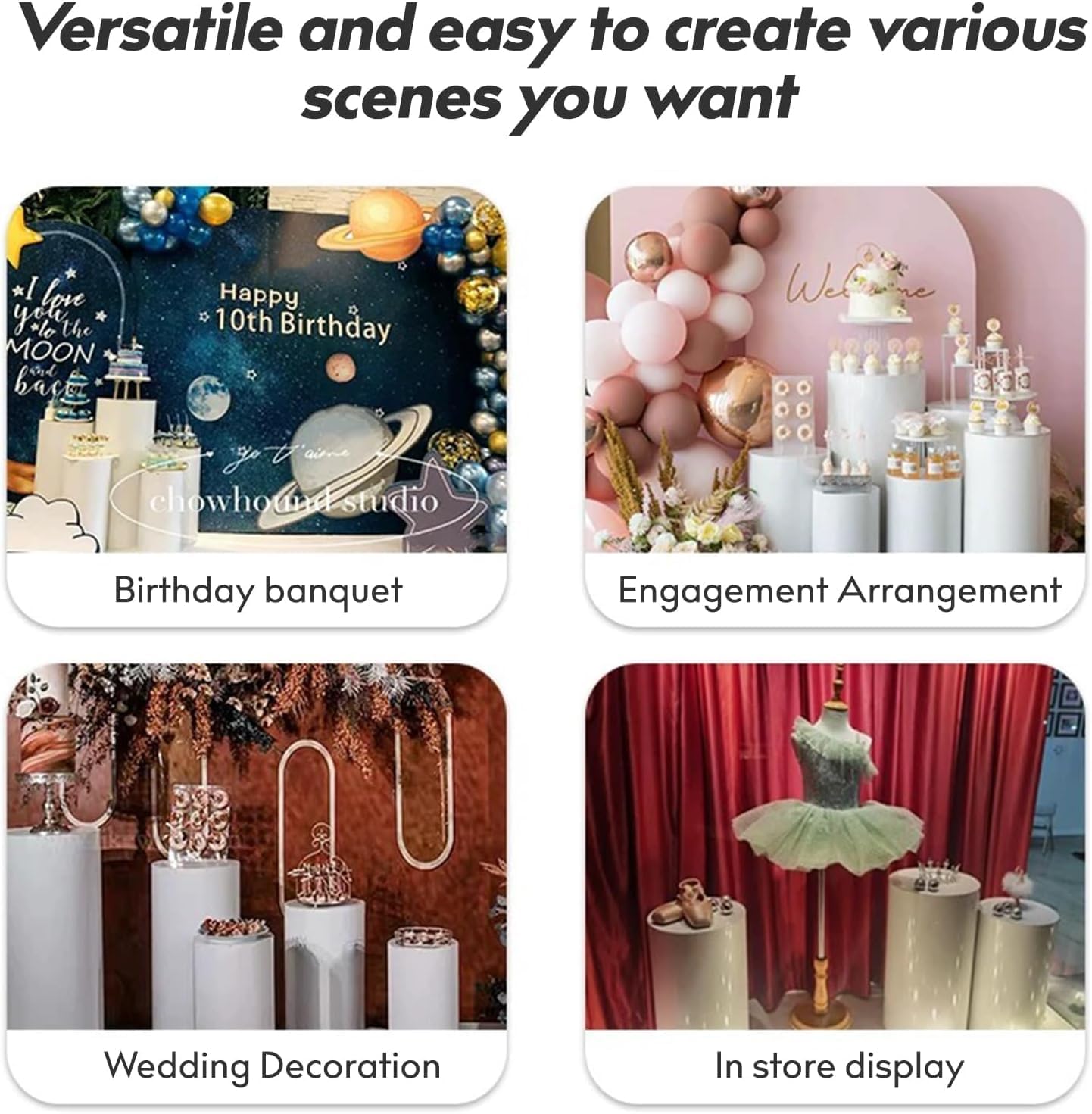 3PC Cylinder Pedestal for Party, Large White Cake Stand, Pedestal Display Plinth Pillars for Wedding Ceremony Birthday Party Art Decor--35.4''(L),29.5''(M),23.6''(S)