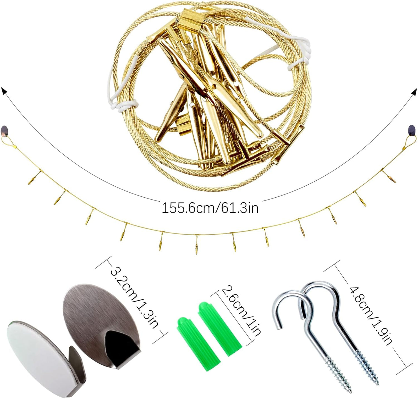 2 Pack Chain Photo Clip Hanging Photo Display Wall Photo Display Metal Photo String with 12 Clips Wall-Mounted Picture Holder for Hanging Painting Family Photos Artworks (Gold Color)