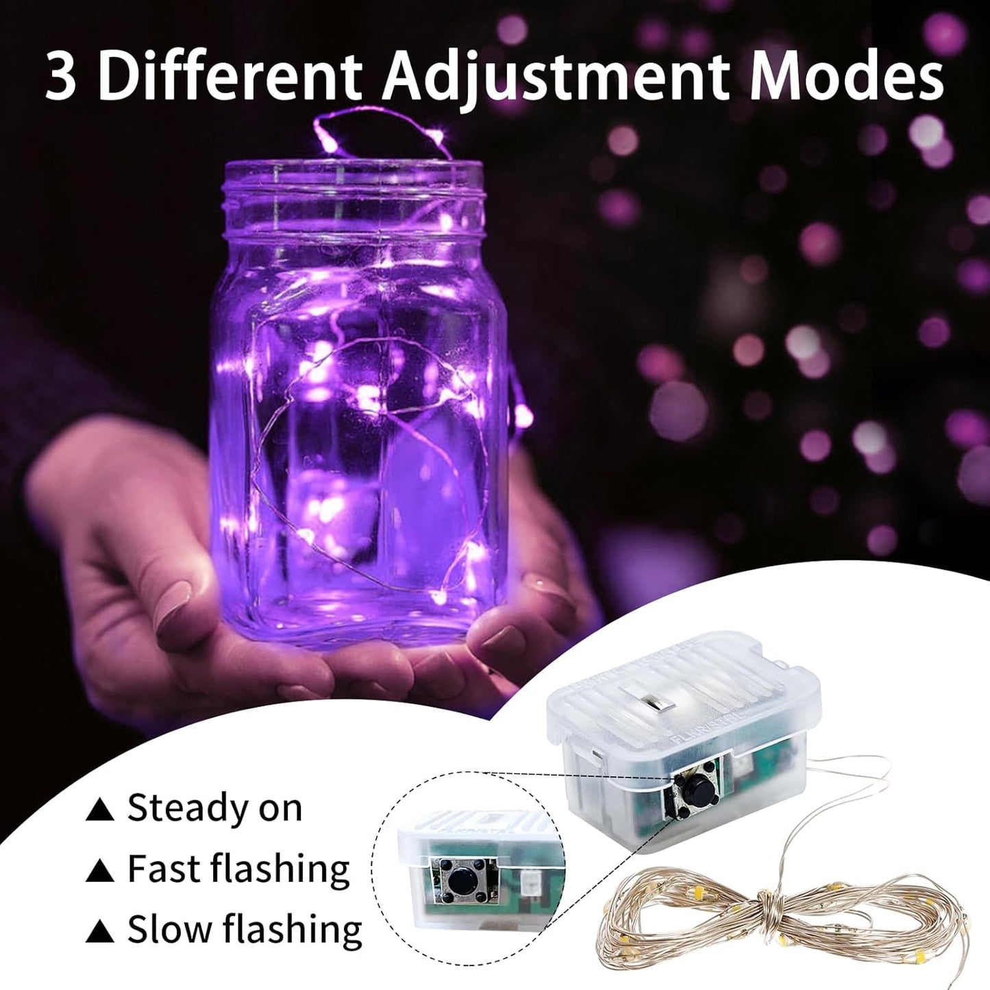 8 Pack Purple Fairy Lights 7Ft 20 LED Twinkle String Lights 3 Modes Battery Operated Waterproof Firefly Starry for Mason Jar Party Wedding Christmas Valentines Day Table Centerpieces