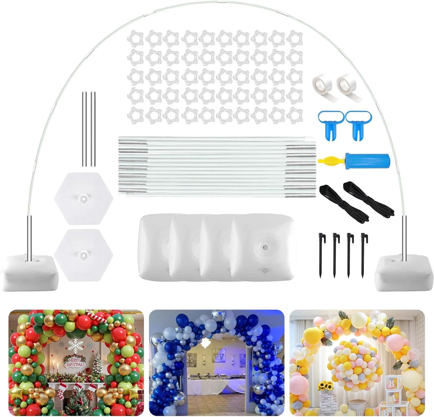 Paready White Balloon Arch Stand Kit, Adjustable Balloon Stand Arch for Floor Garden Arbors, Balloons Arch Kit with Base Support Stands for Birthday Wedding Graduation Baby Shower Photo Backdrop