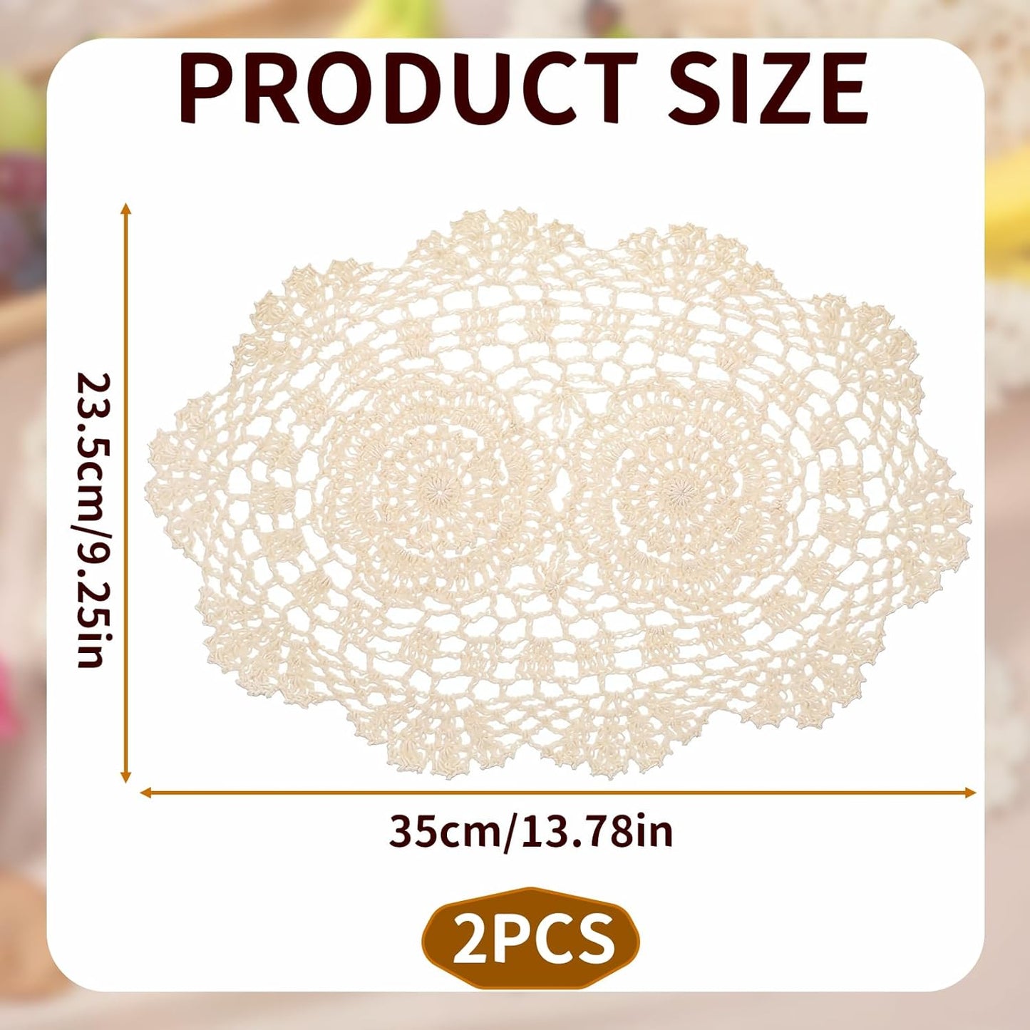 2-Pack Vintage Lace Placemats - 10x14 Inch French Crochet Lace Doilies, Handmade Embroidered Oval Table Mats for Dining, Tea Party, Wedding Decor, Furniture and Home Decoration (Beige)