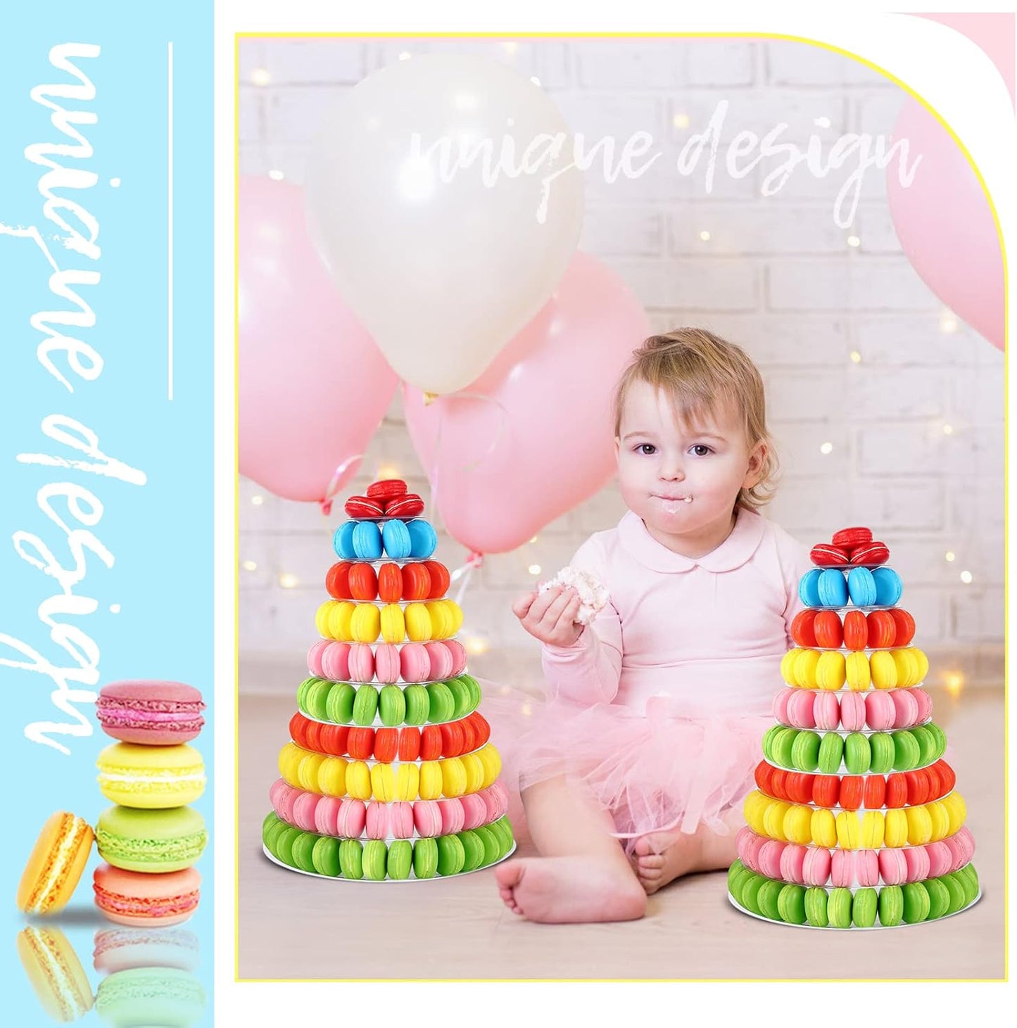Juexica 10 Tiers Round Macaron Tower Stand Plastic Cake Display Rack Macaron Display Wedding Cupcake Stand Food Serving Stands Clear Dessert Stands for Wedding Baby Shower Birthday Decor
