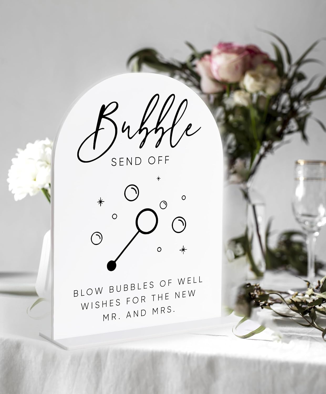Bubble Send Off Sign for Wedding, White Arch Acrylic Sign, Wedding Reception Decorations, Bridal Shower Decor, Engagement Party Decor, Centerpiece Table Decorations Party for Bride and Groom-20