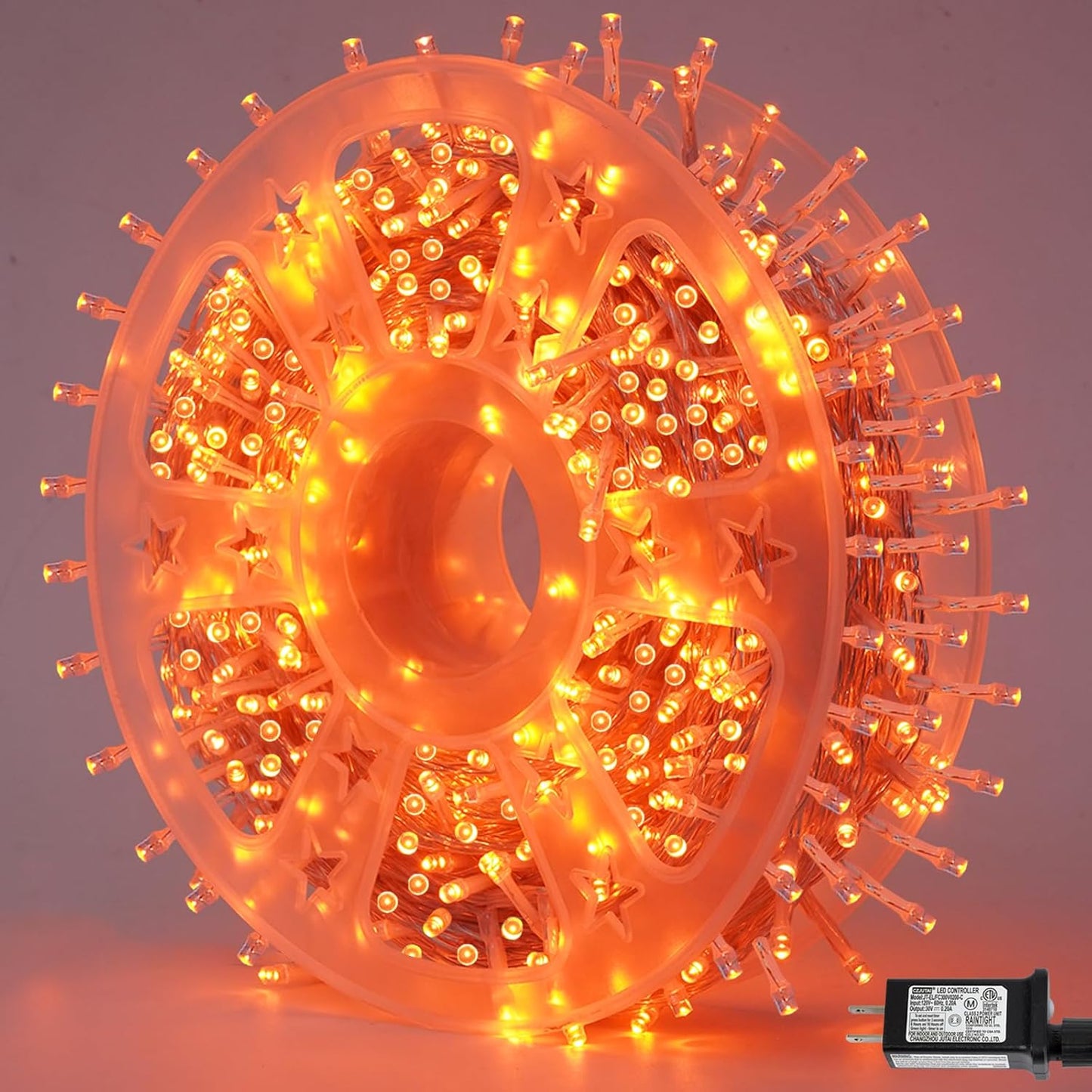 YEGUO 165ft 500 LED Halloween Lights Outdoor Waterproof, Orange String Lights Indoor Plug in, 8 Modes Clear Wire Orange Lights for Halloween