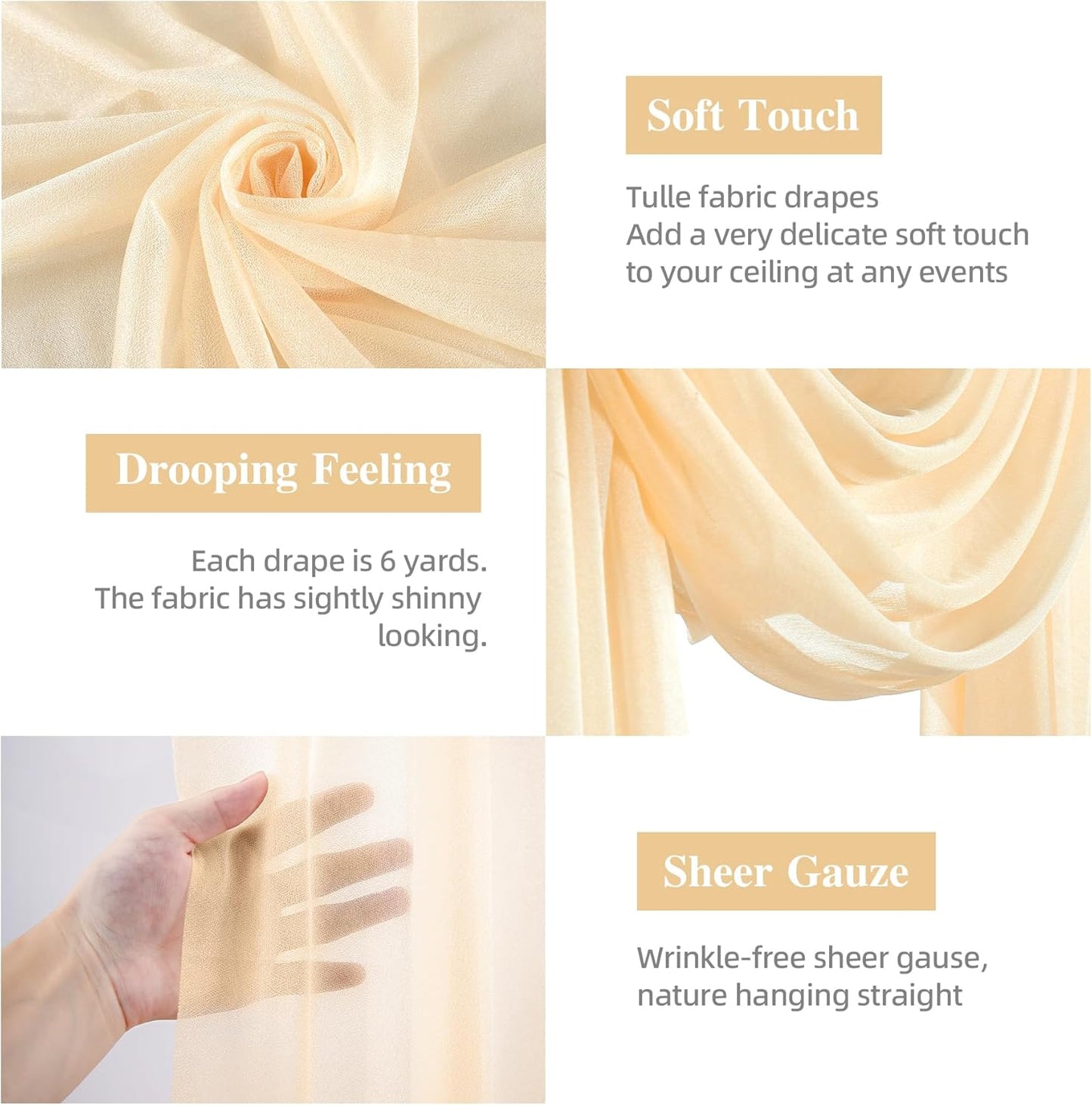 Wedding Arch Draping Fabric, 2 Panels 28" x 19Ft Champagne Backdrop Curtain, Arch Decorations Ceiling Drapes for Ceremony Party Decor