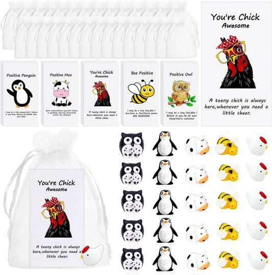 100 Set Employee Appreciation Gifts Bulk for Thank You Staff Back to School Student Teacher Office Coworker Nurse Pocket Gifts Animal Pun Inspirational Note Cards Penguin Rooster Bee Owl Cow Favors