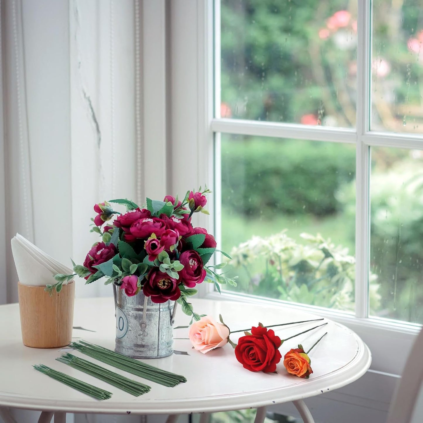 300pcs Artificial Flower Stems, 6.7in、8in、10in Plastic Green Floral Wire Stems for Artificial Flower Making, DIY Crafts Bouquet Stem Arrangements Decor Supplies