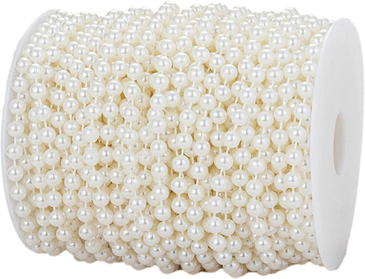 6mm Crafts Faux Pearl Beads Garland Pearl Bead Roll Strand of Pearls to Decorate Floral Centerpieces Wedding Party Favor Christmas Tree(82Feet Ivory)