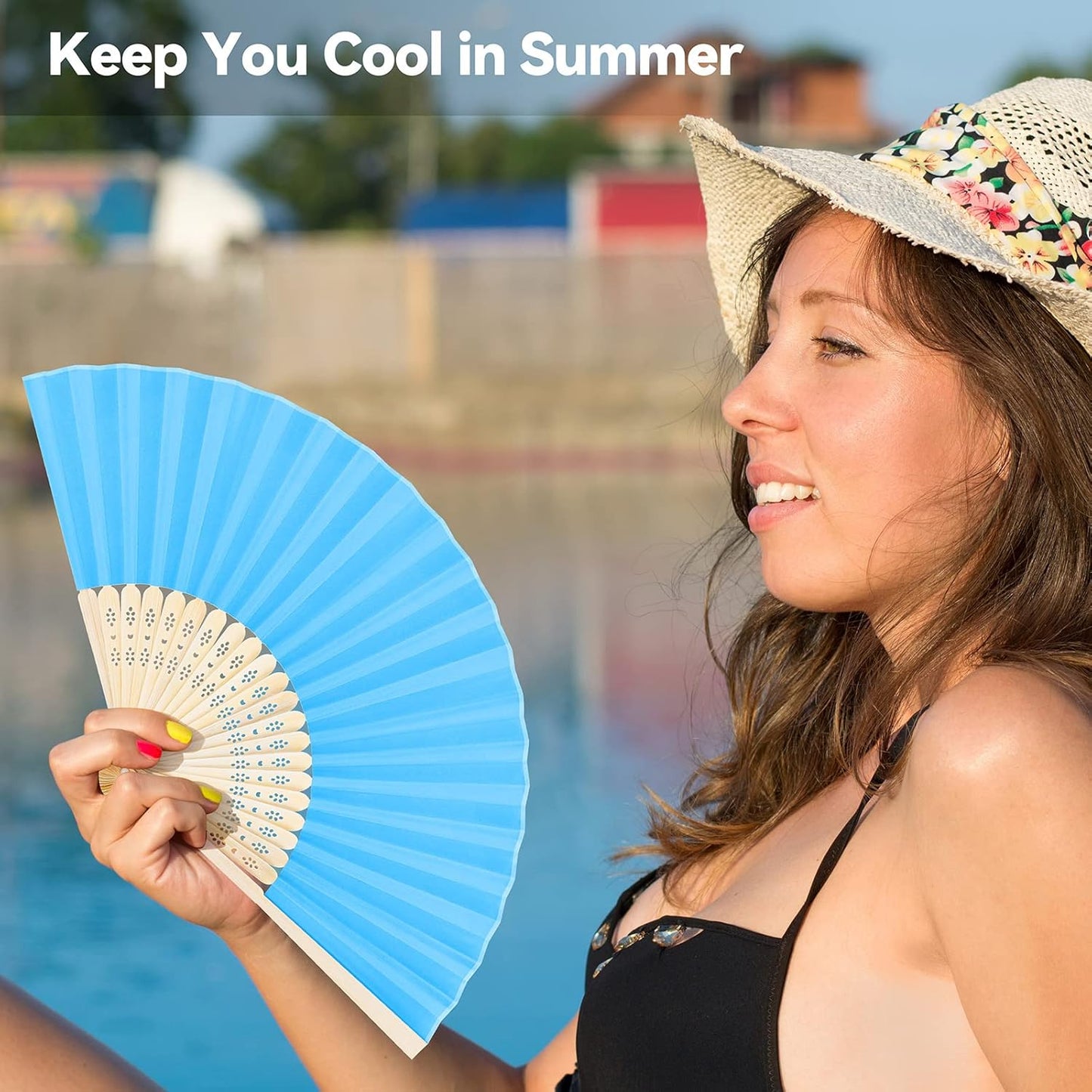 MCEAST 50 Pieces Silk Folding Fan with Bamboo Frames, Handheld Fan Folding Hand Fan Foldable Fan for Wedding Gifts, Party Favors, Home Decoration, Multicolor