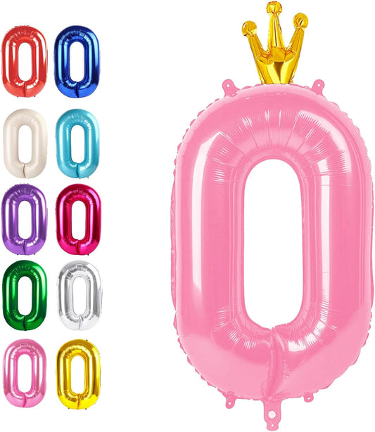 Pink Crown 40 Inch 0 Number Balloons, 0 Decorations for 10 20 30 40 50 60 70 80 90 100 Birthday, 2026 Pink Crown Foil Giant Birthday Graduations Anniversary Party Balloon