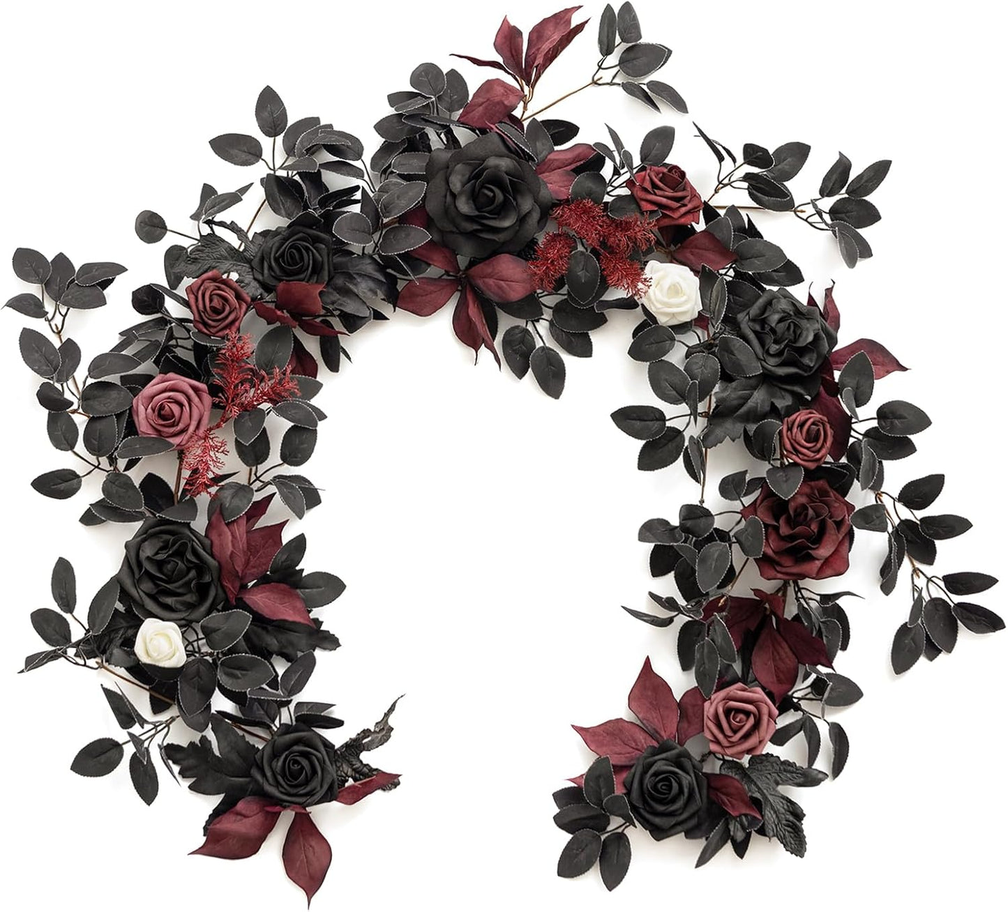 Ling's Moment 5FT Black Burgundy Artificial Flower Garland Fake Rose Leaves Floral Garland Arch Flowers Vine for Wedding Party Backdrop Decor Mantel Home Table Centerpieces Wall Decorations