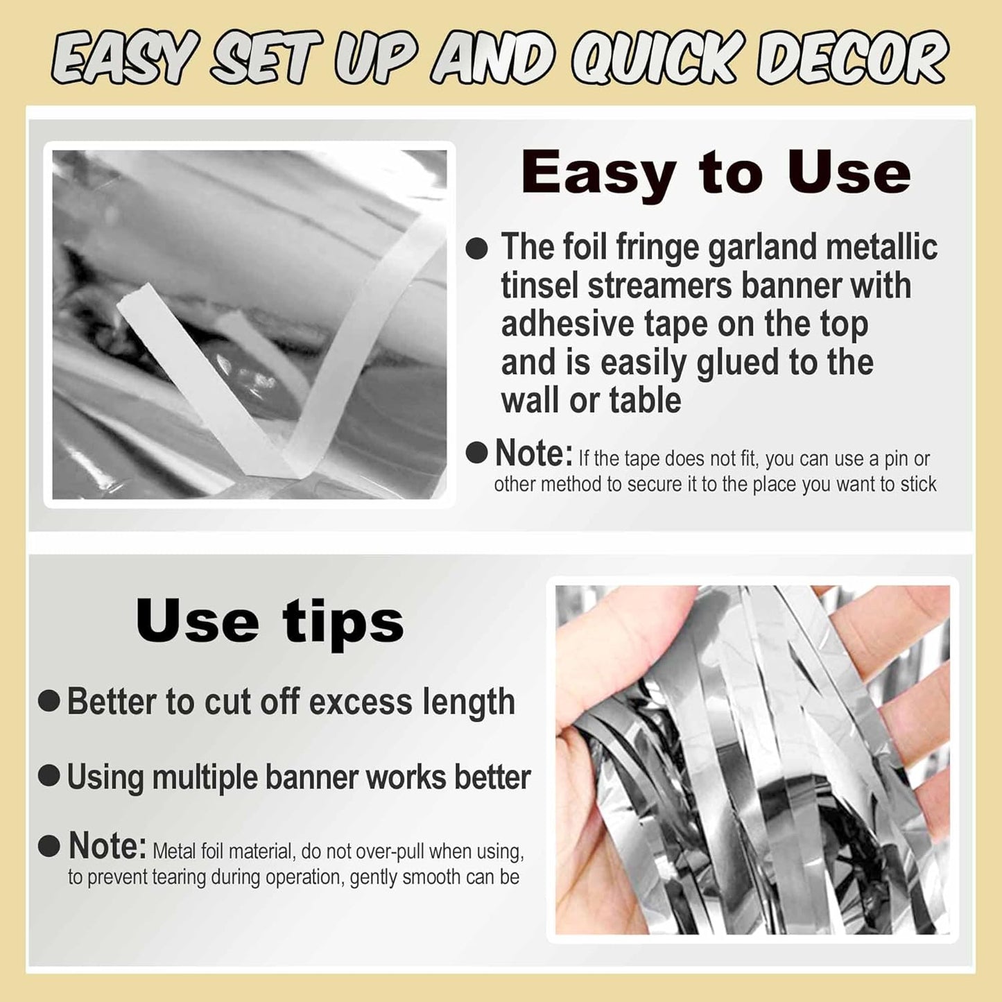 4 Pack 10 Ft Silver Foil Fringe Garland Metallic Streamers Tinsel Banner Wall Hanging Garland Backdrop for Parade Floats, Halloween, Christmas, Thanksgiving, New Year Party Decorations