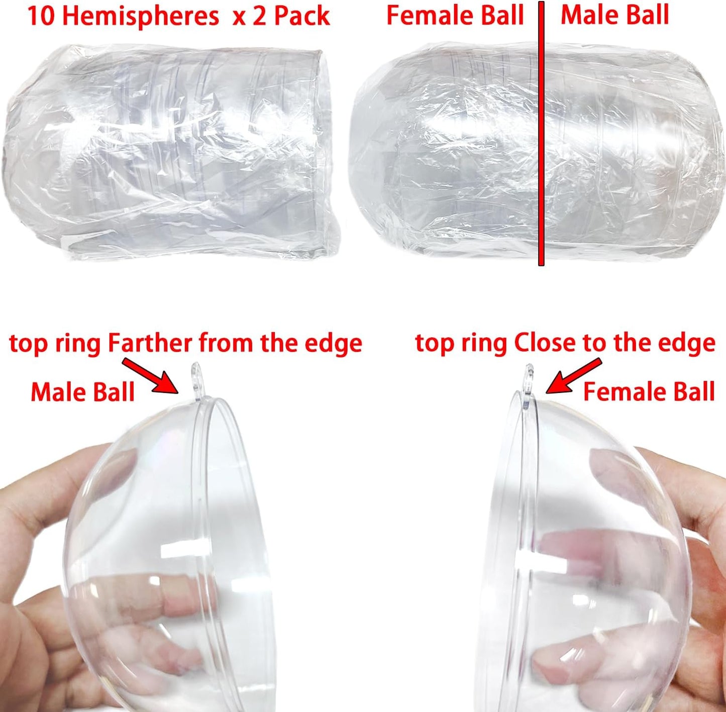 Jishi 10pk Clear Plastic Christmas Ornaments for Crafts Fillable DIY Christmas Ornaments Balls 60mm Acrylic Ornaments for Christmas Tree Decorations, Hanging Christmas Decorations Home Decor Supplies