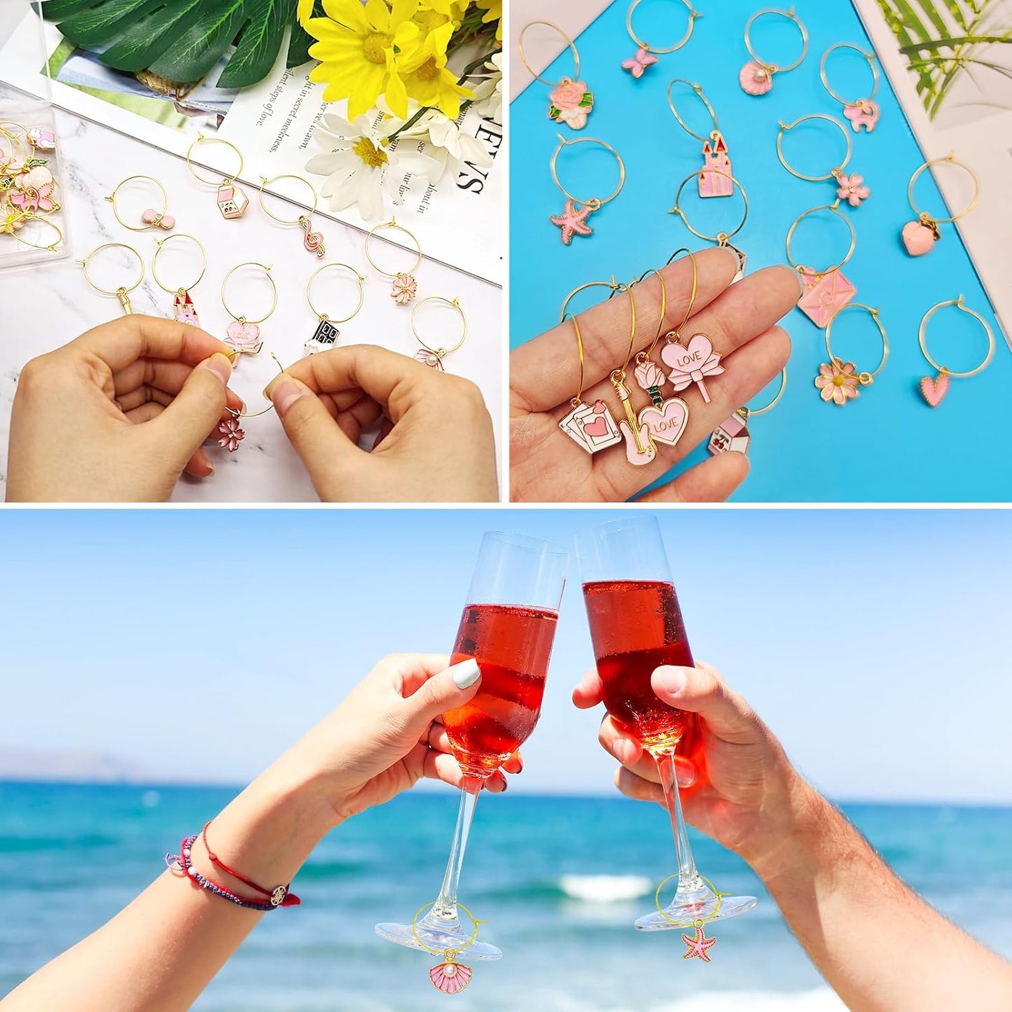 30PCS Wine Glass Charms Identification Markers for Stem Glasses, Wine Tasting Party Favors Holiday Decorations