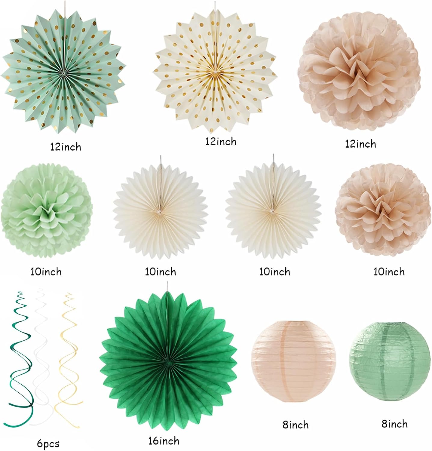 Olive-Sage Green Beige Champagne-Gold Party-Decorations - 33pcs Rustic Banner,Streamers Tassel Garland,Tissue Pom Poms,Paper Lantern Fans,Boho Neutral Baby Shower Birthday Bridal Decor Hugtmr