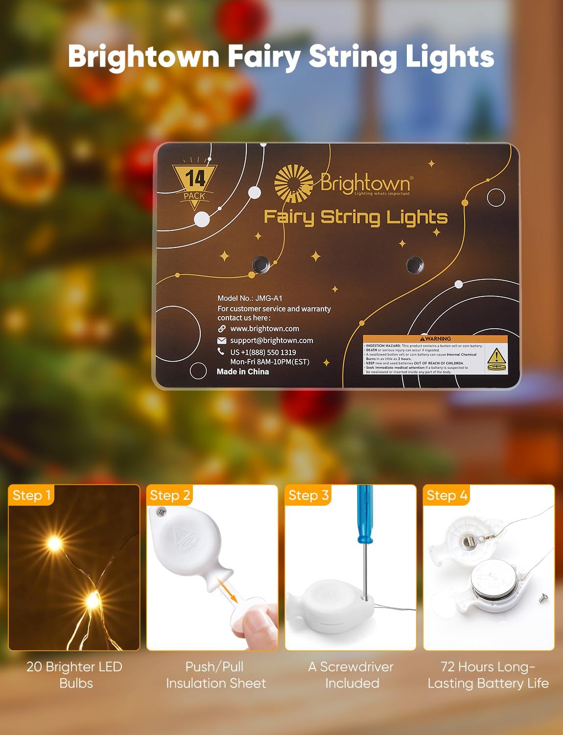 Brightown 24 Pack LED Fairy Lights Battery Operated String Lights, 7ft 20LED Waterproof Silver Wire String Lights, Firefly Starry Moon Lights for Mason Jars DIY Christmas Wedding Party Bedroom