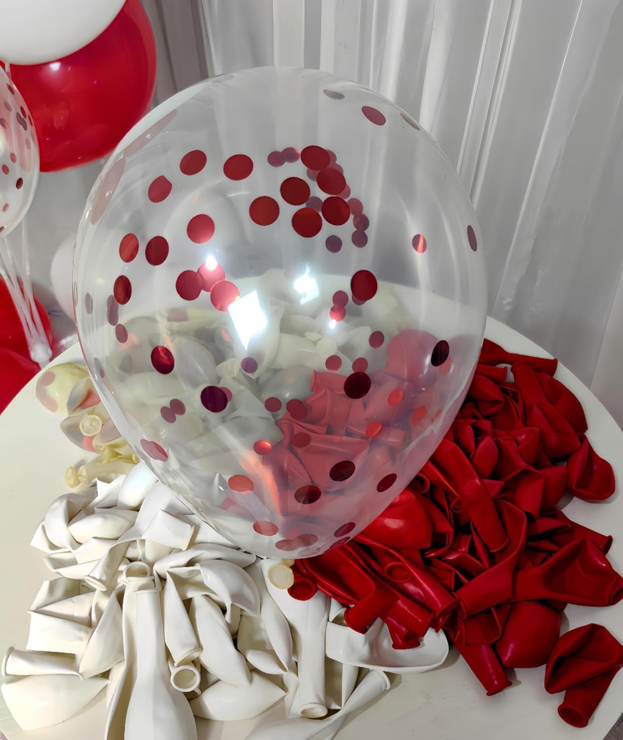 300 Pack Red and White Balloons 12 Inch Red Confetti Balloon for Various Party Events Decorations