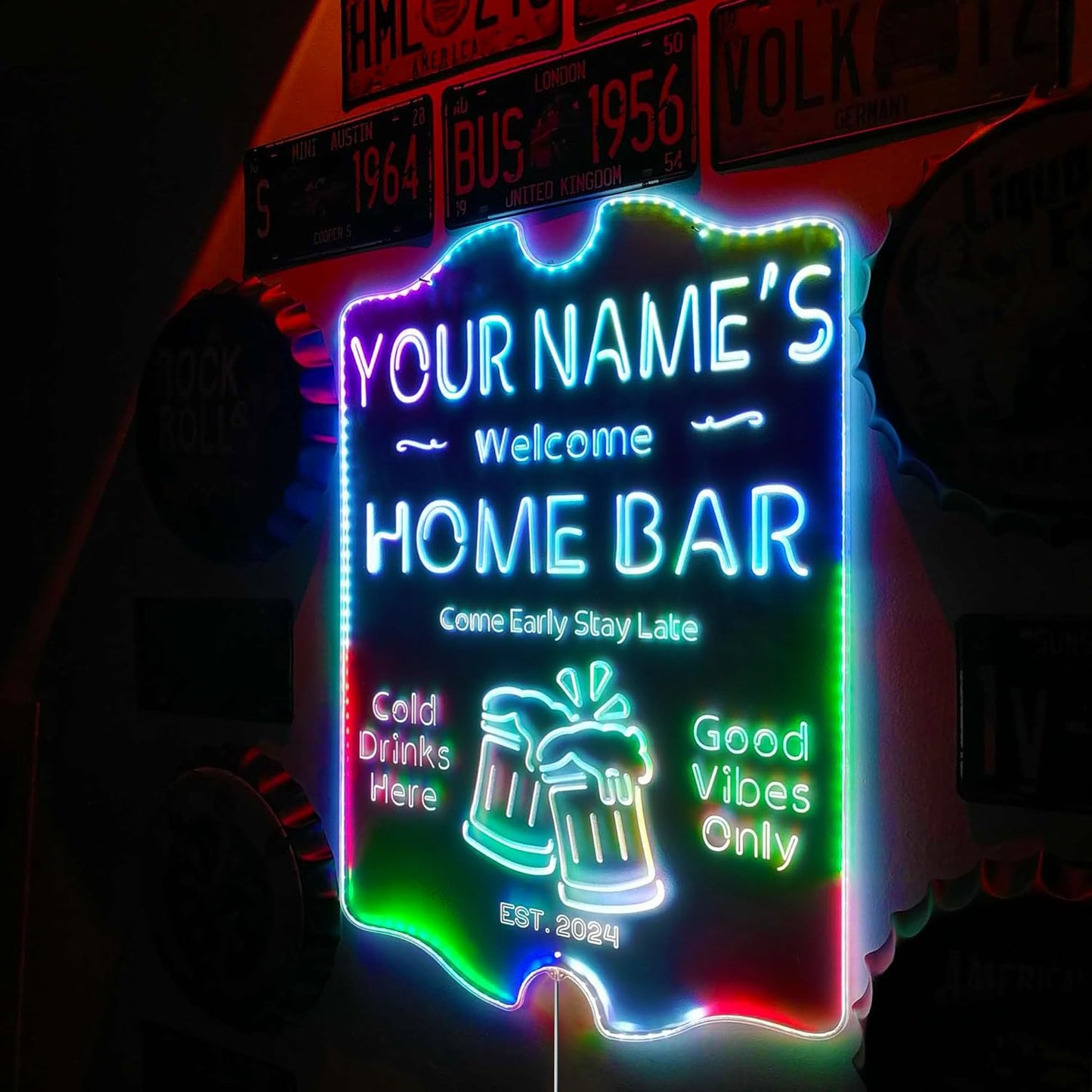 ADVPRO Personalized Your Name Home Bar RGB Dynamic Glam LED Sign - Cut-to-Edge Shape - Smart 3D Decoration - Multicolor Signage st06s32-fnd-p11-tm-c