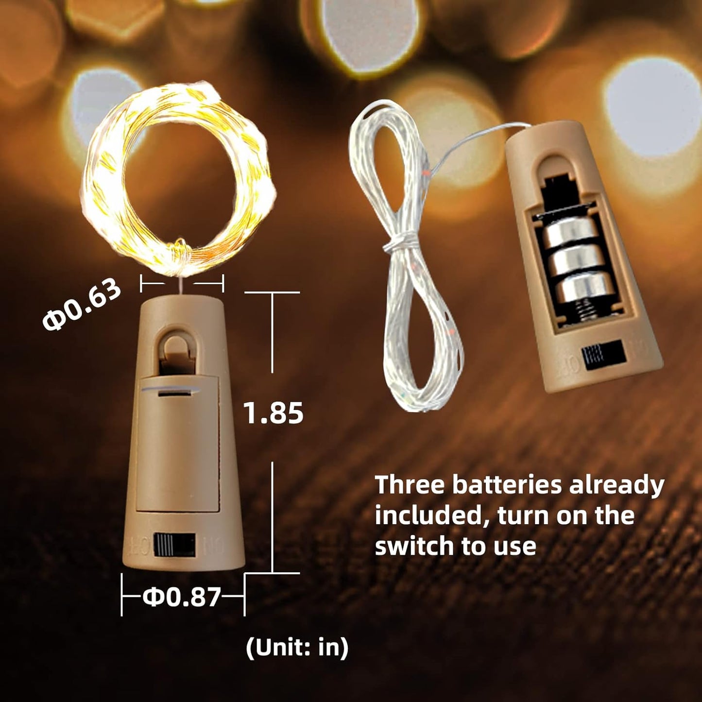 10 Pack Wine Bottle Lights with Cork, 20 LEDs, 6.6 Ft, Fairy Mini String Lights for DIY Jar Halloween, Christmas, Party Decoration, Wedding Listing (10 Pack, Warm White)