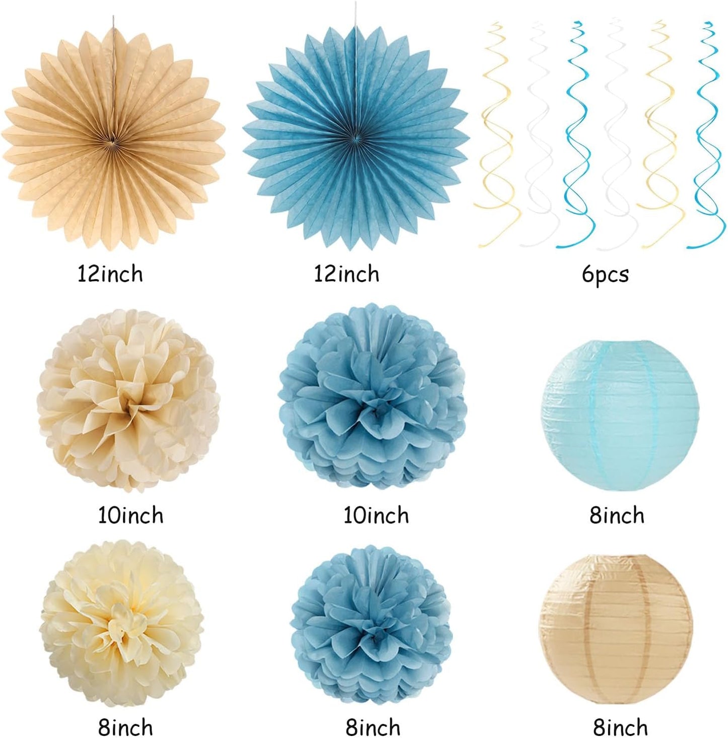 Light-Dusty Blue Beige-Champagne Bridal-Shower Party-Decorations - 31pcs Bride To Be Banner,Boho Neutral Bachelorette Paper Lanterns,Wedding Garland,Tissue Pom Poms Flower Fan Decor Supplies Burgleda