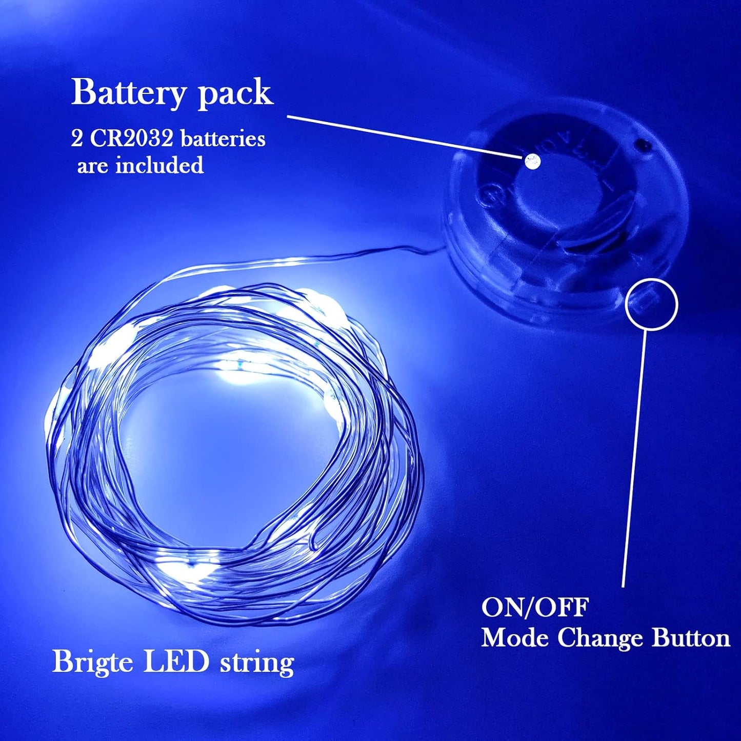 Twinkle Fairy Lights Battery Powered 3 Modes with Timer Firefly Lights 20 LED on 7.2feet Silvery Copper Wire for DIY Wedding Party Christmas Halloween Centerpiece Decorations 15 Pack (Blue)