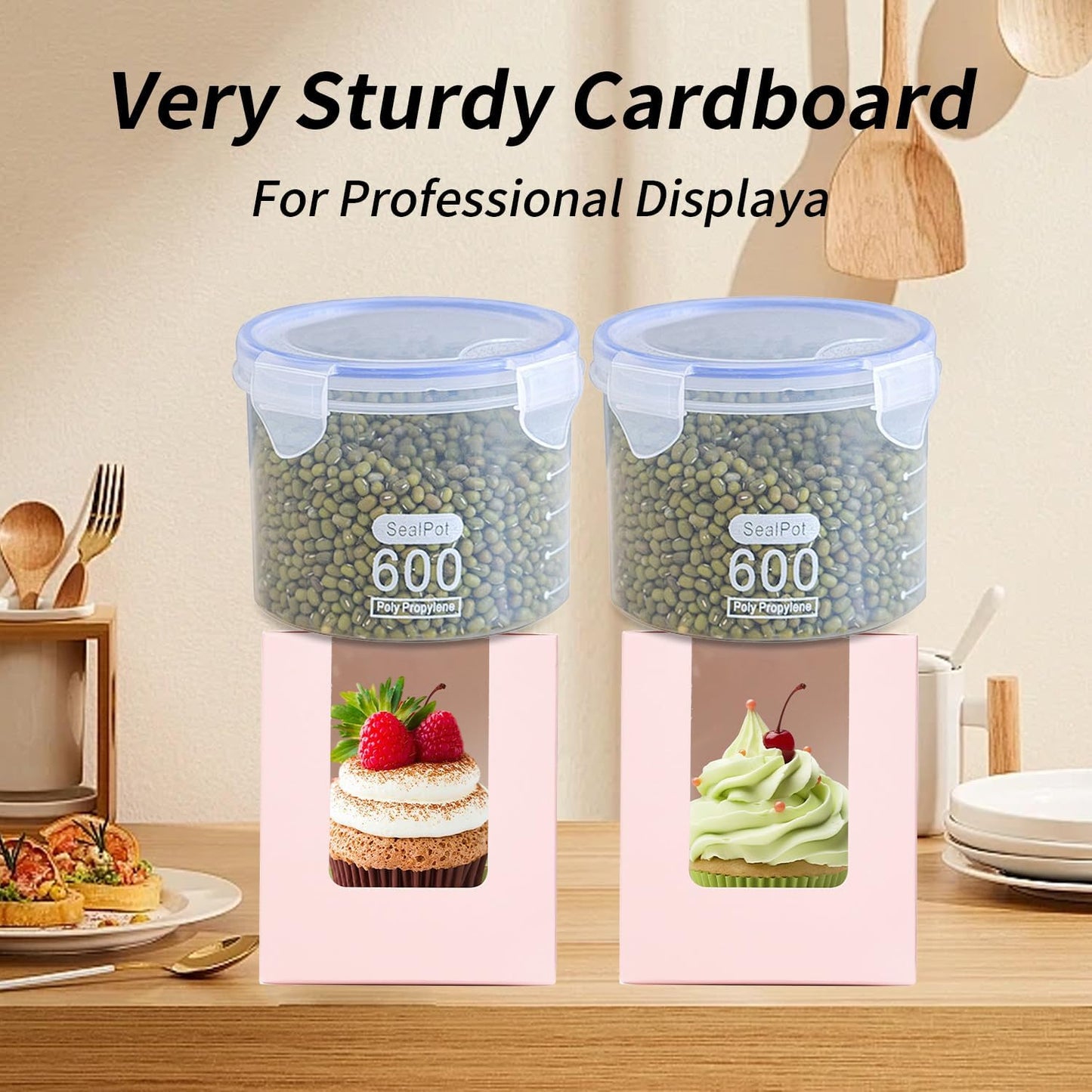 JCD Pink 70packs Cupcakes Containers with Insert Window and Handle,single Cupcake Holders box, Portable Cupcake Carriers for Bakery Wedding Party Favor(Pink/70Pcs)