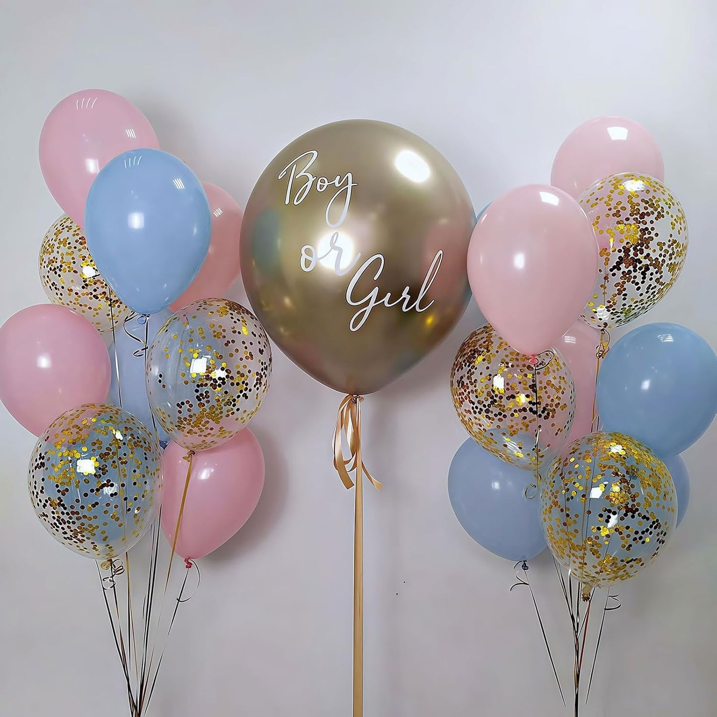 Balloons Pink and Blue, 60 Pack 12 Inch Pastel Light Pink Blue with Metallic Gold Confetti Balloons for Birthday, Gender Reveal, Baby Shower, Boy or Girl Party Decoration