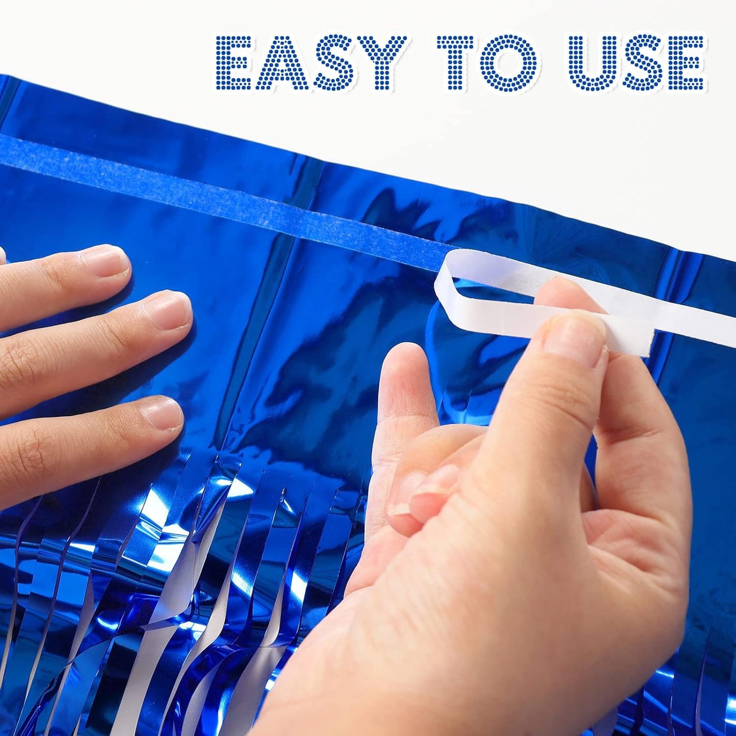 2 Pack Blue Fringe Curtains Foil Shiny Fringe Backdrop Tinsel Door Streamers Foil Curtains for Birthday Wedding Engagement Bridal Shower Celebration Party Decorations Large