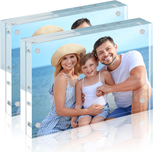 HOUSE DAY Acrylic Picture Frames 8x10, 2 Pack Magnetic 8x10 Picture Frame, Double Sided Clear 8 x 10 Photo Frame with Microfiber Cloth, Frameless FreeStanding 8x10 Frame Gift for Desktop Display